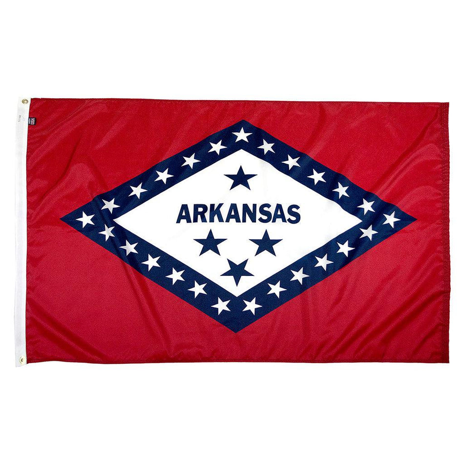 Long-lasting outdoor State of Arkansas Flags available in 1x1.5, 2x3, 3x5, 4x6, 5x8, 6x10, 8x12, 10x15 and 12x18 sizes