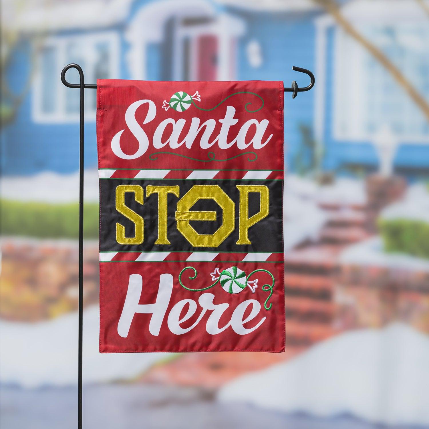 Classic Santa Stop Here Appliqué Garden Flag-Garden Flag-Fly Me Flag