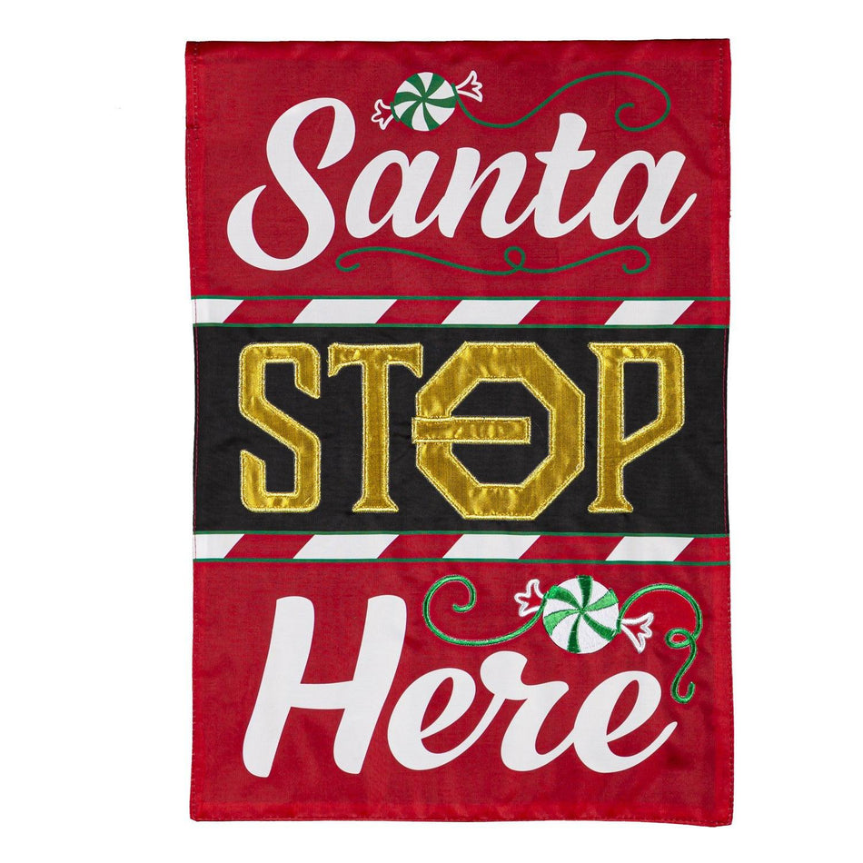 Classic Santa Stop Here Appliqué Garden Flag-Garden Flag-Fly Me Flag