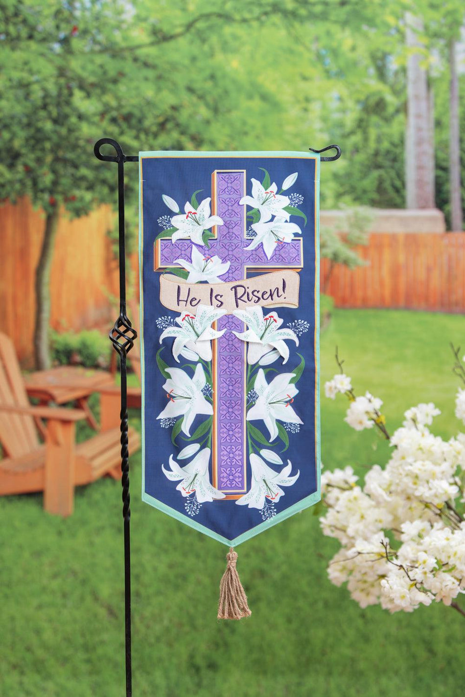 Crosses and Lilies Textile Décor Flag