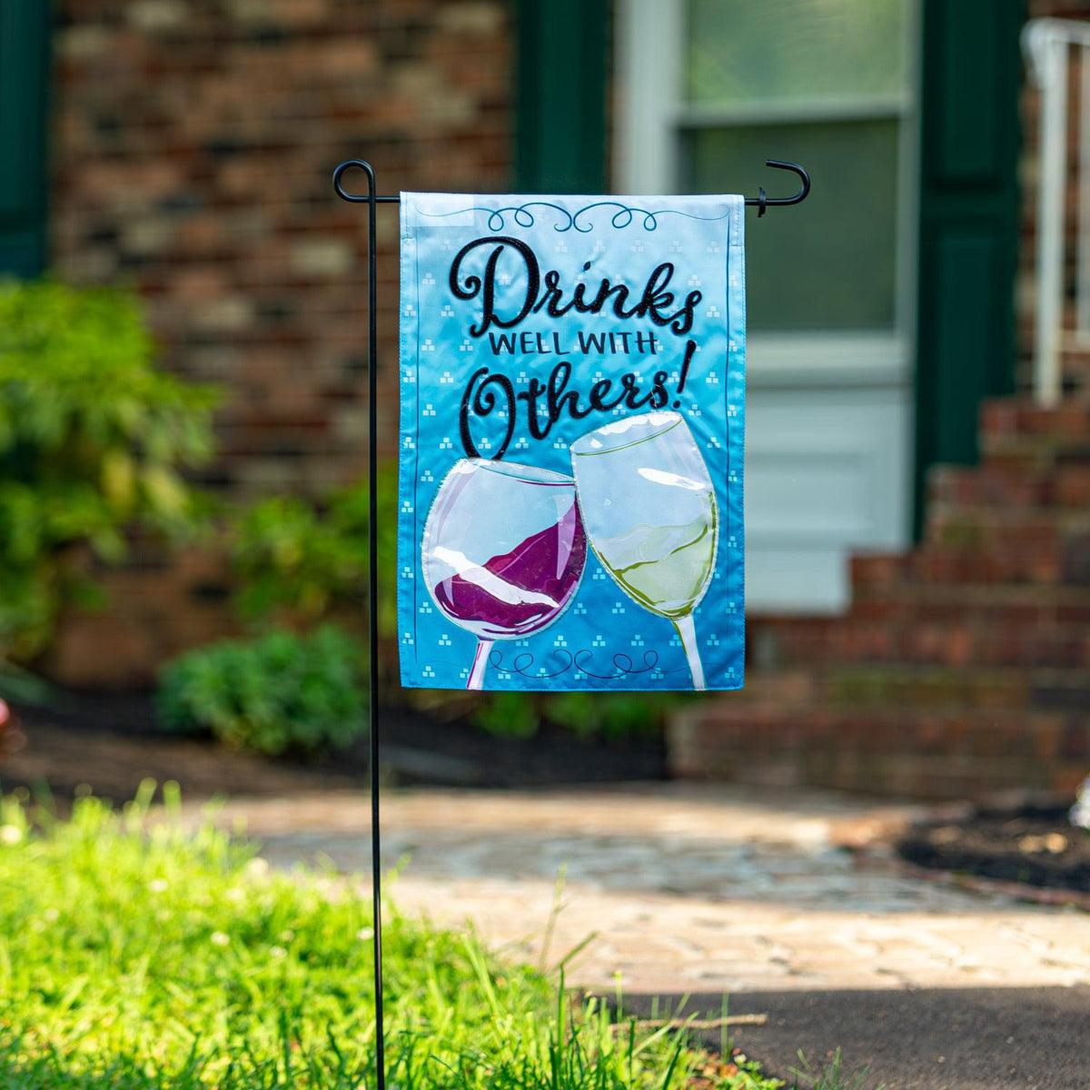 Drinks Well With Others Appliqué Garden Flag