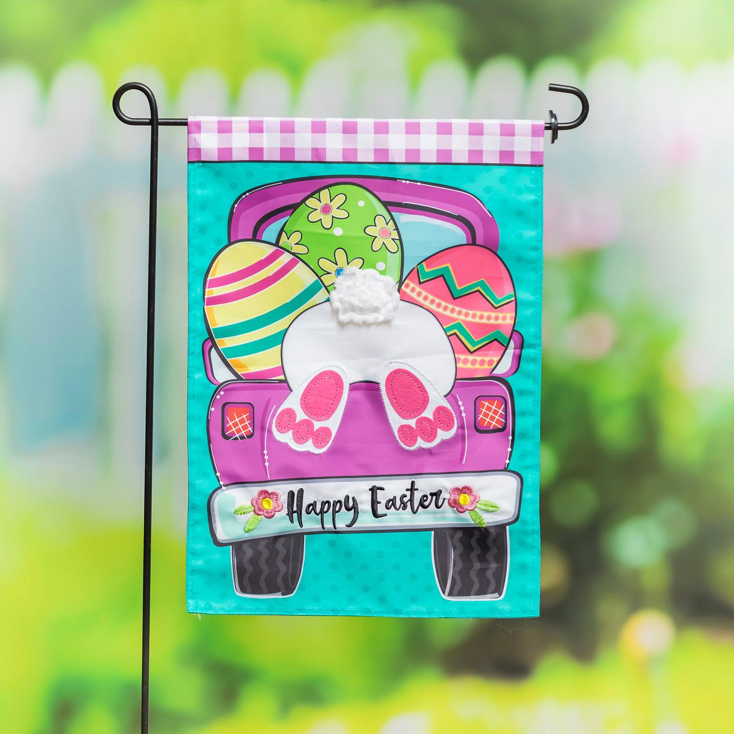 Easter Truck Bunny Bottom Appliqué Garden Flag