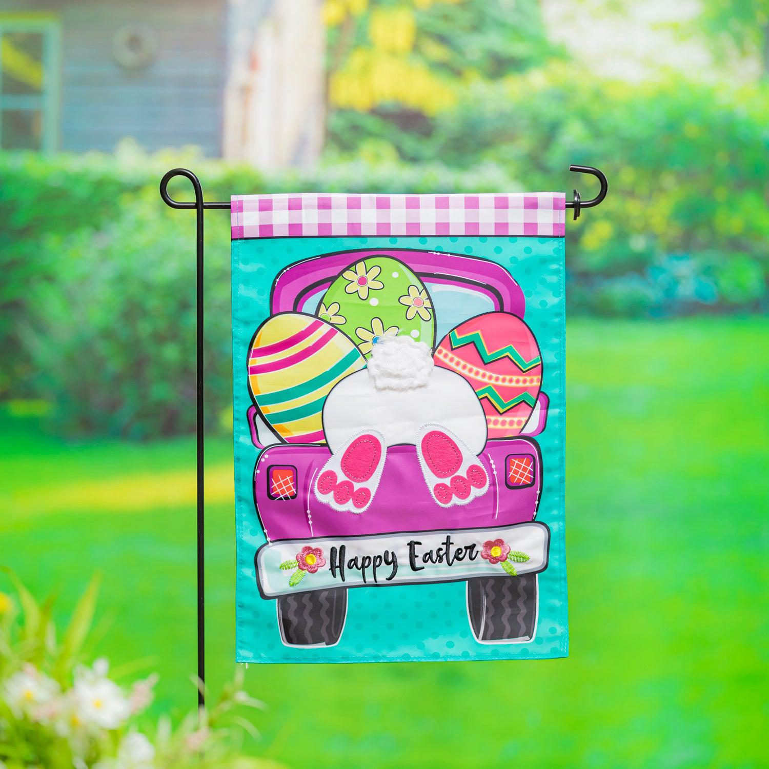 Easter Truck Bunny Bottom Appliqué Garden Flag