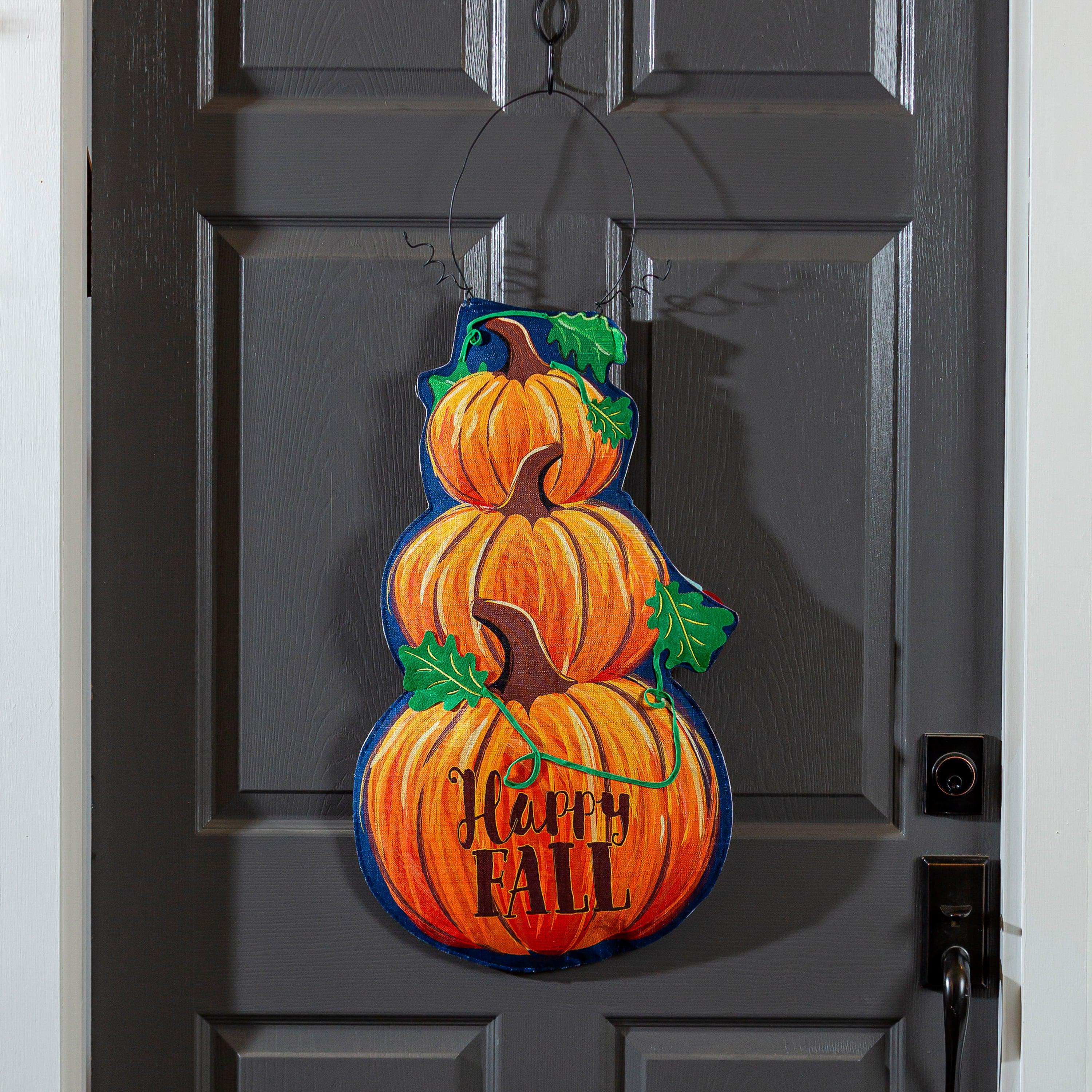 Fall Stacked Pumpkin/Winter Snowman Double Sided Door Décor