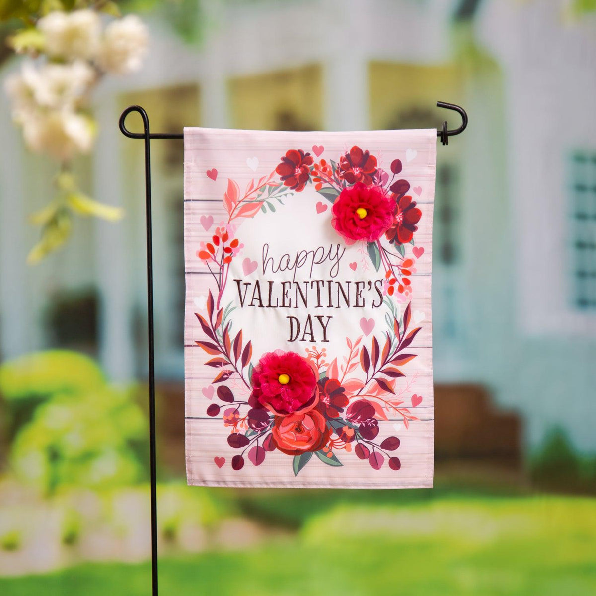 Floral Happy Valentine's Day Appliqué Garden Flag-Garden Flag-Fly Me Flag