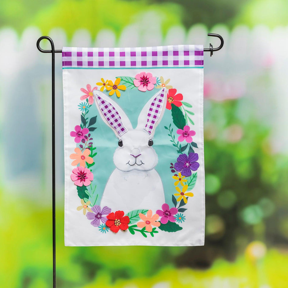 Gingham Bunny Appliqué Garden Flag