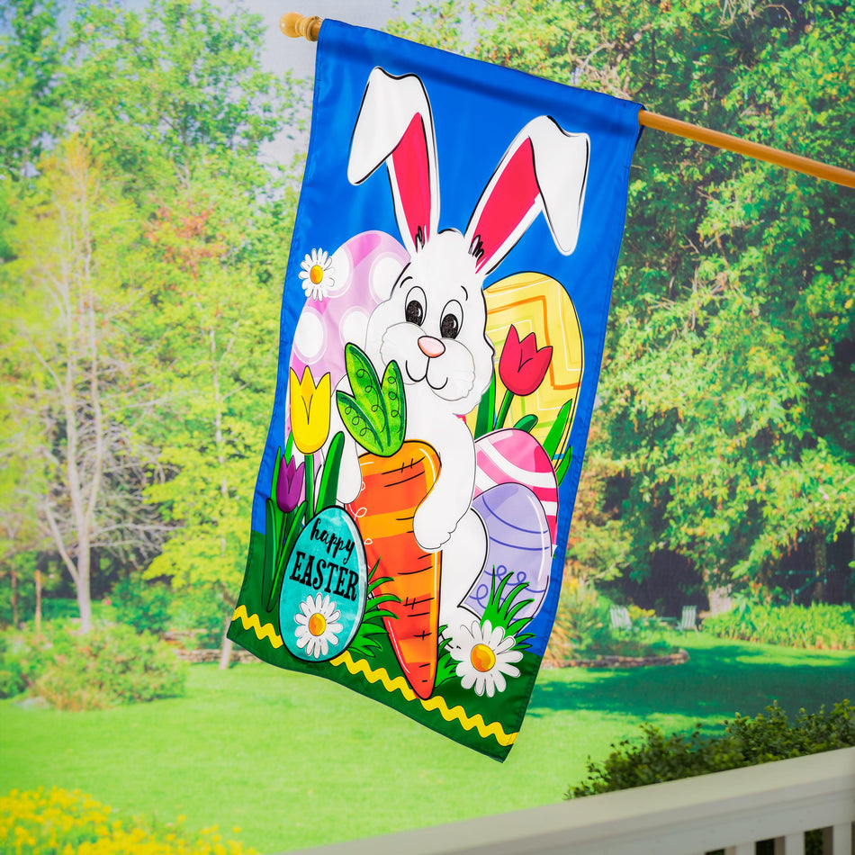 Happy Easter Bunny and Carrot House Banner-House Banner-Fly Me Flag