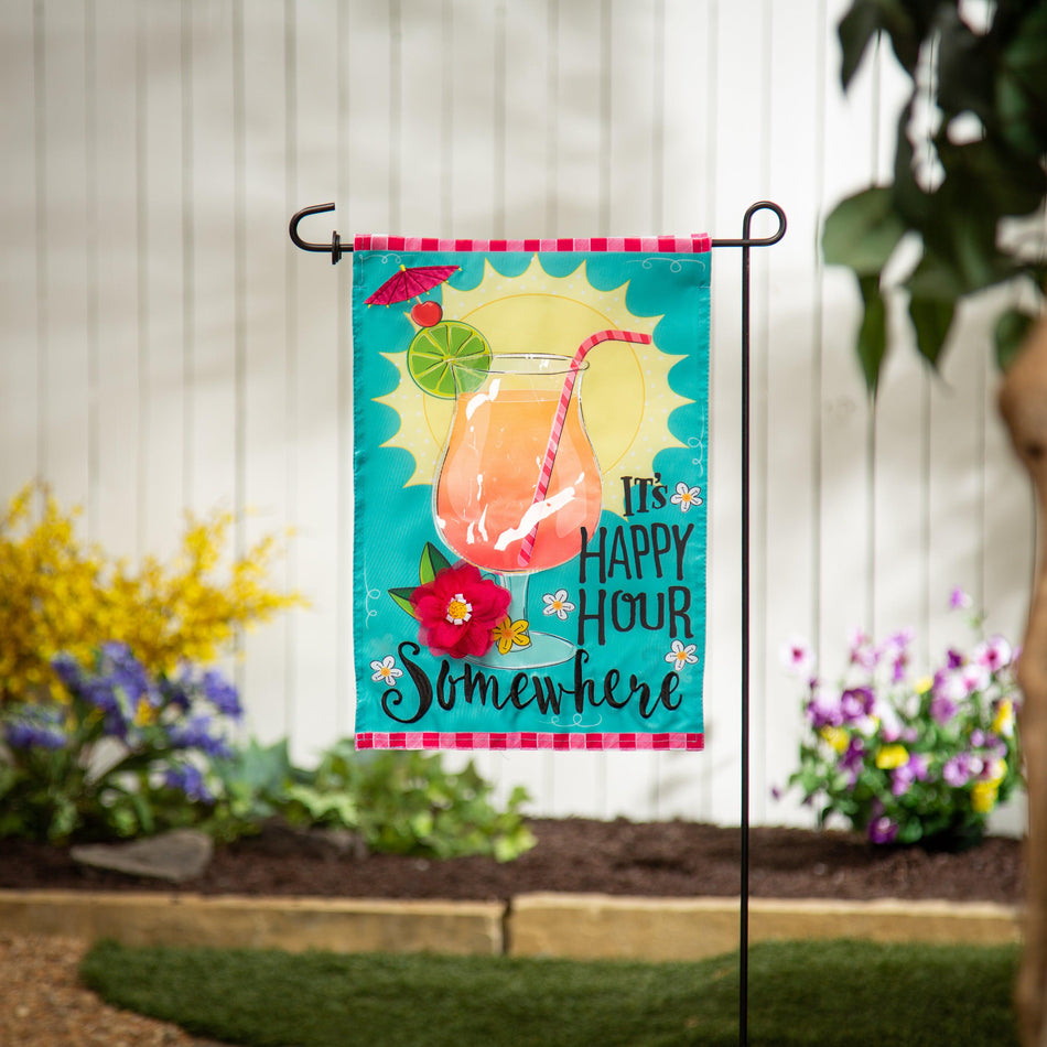 It's Happy Hour Somewhere Appliqué Garden Flag