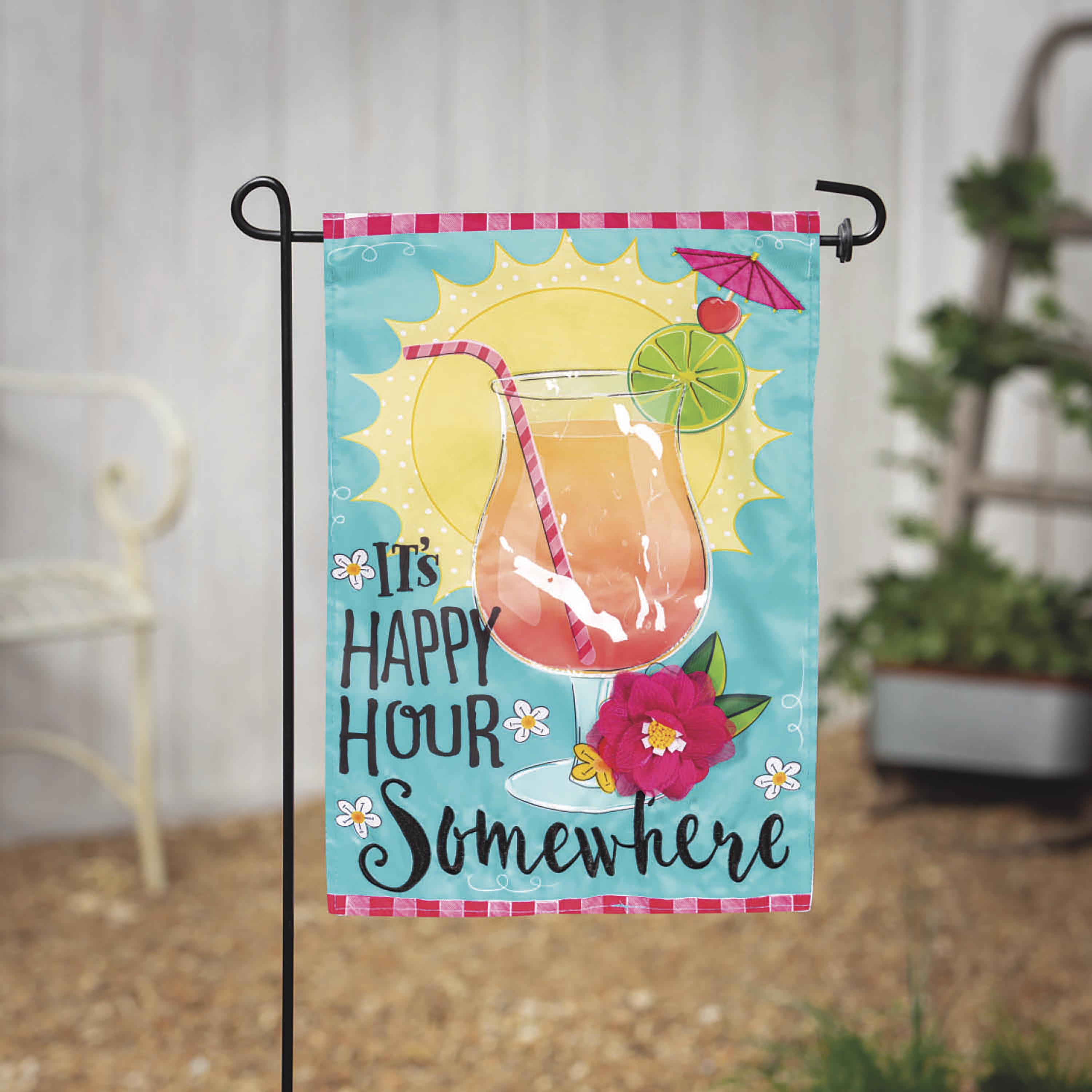 It's Happy Hour Somewhere Appliqué Garden Flag