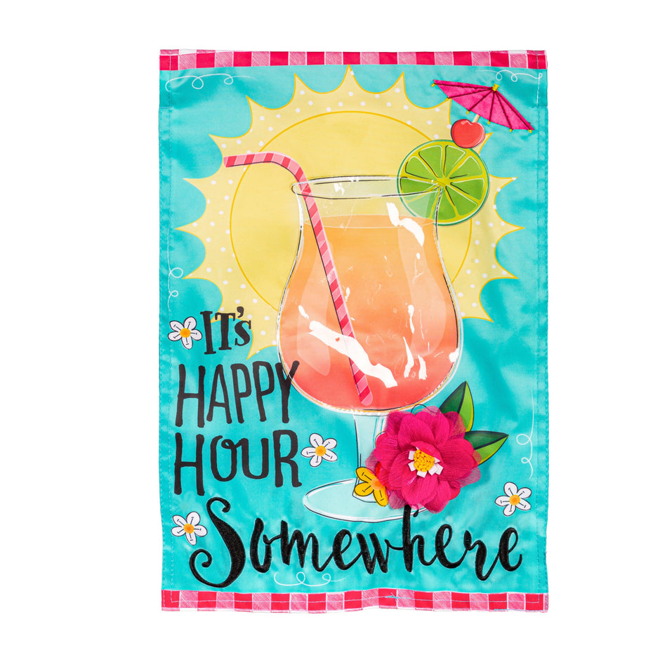 It's Happy Hour Somewhere Appliqué Garden Flag