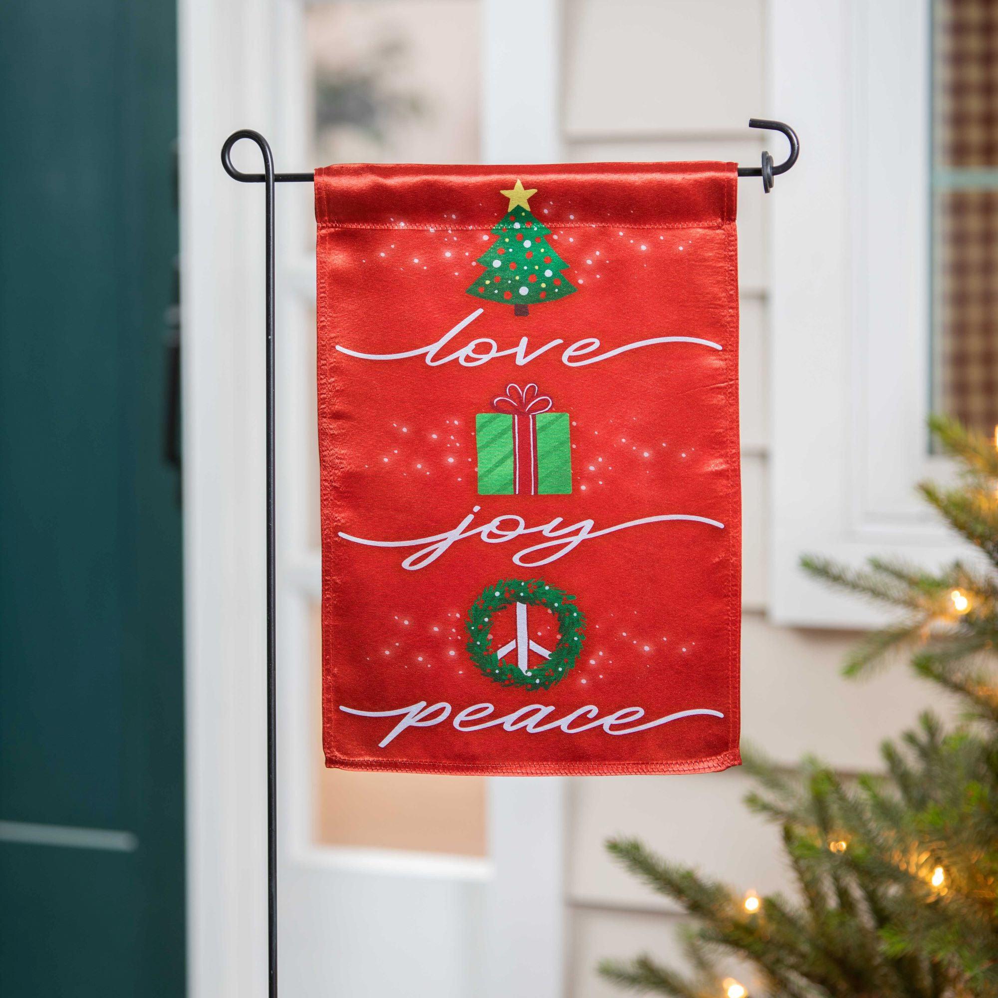 Love, Joy, Peace Lustre Garden Flag-Garden Flag-Fly Me Flag