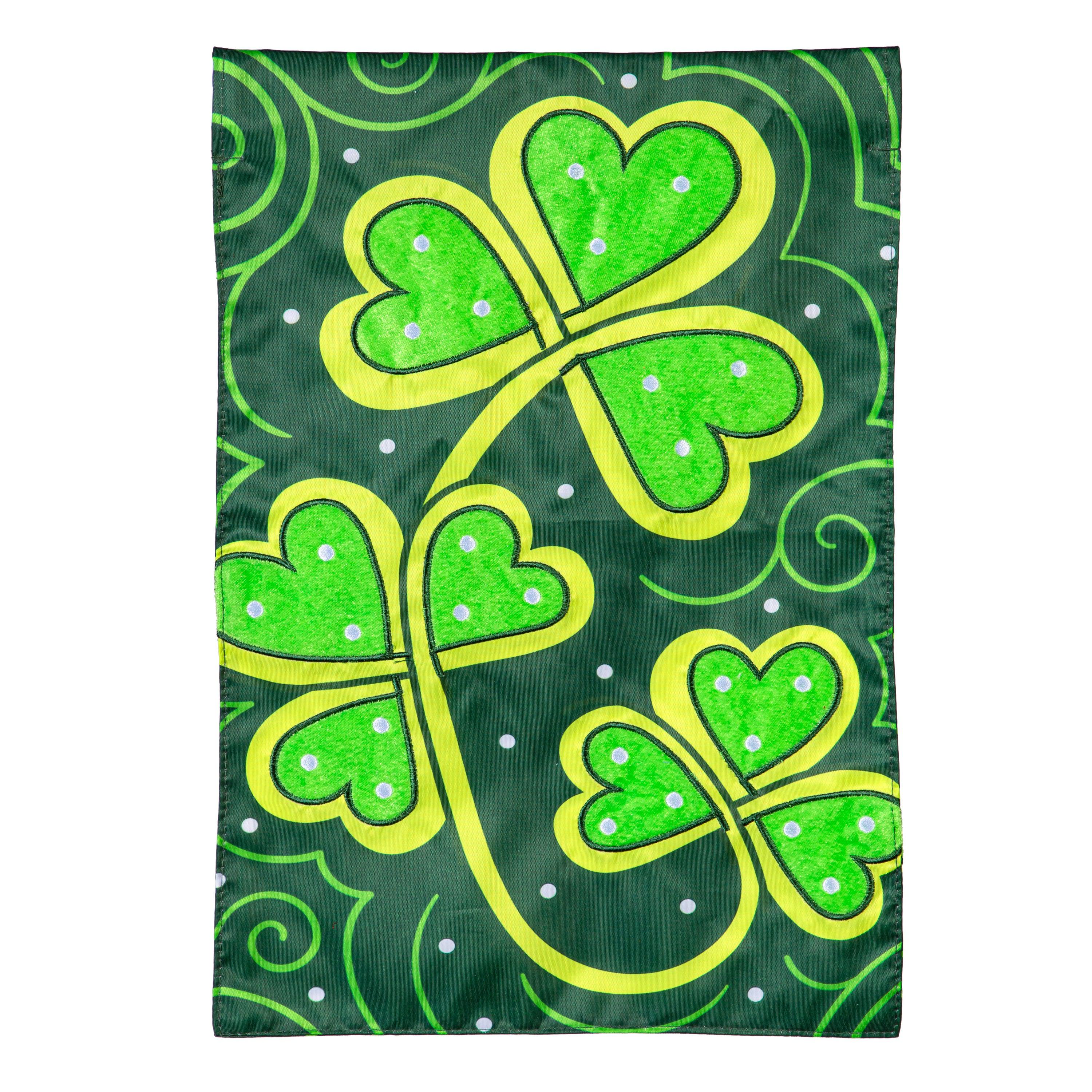 Lucky Clovers Applique Garden Flag