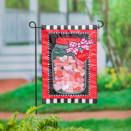 Mason Jar of Hearts Appliqué Garden Flag