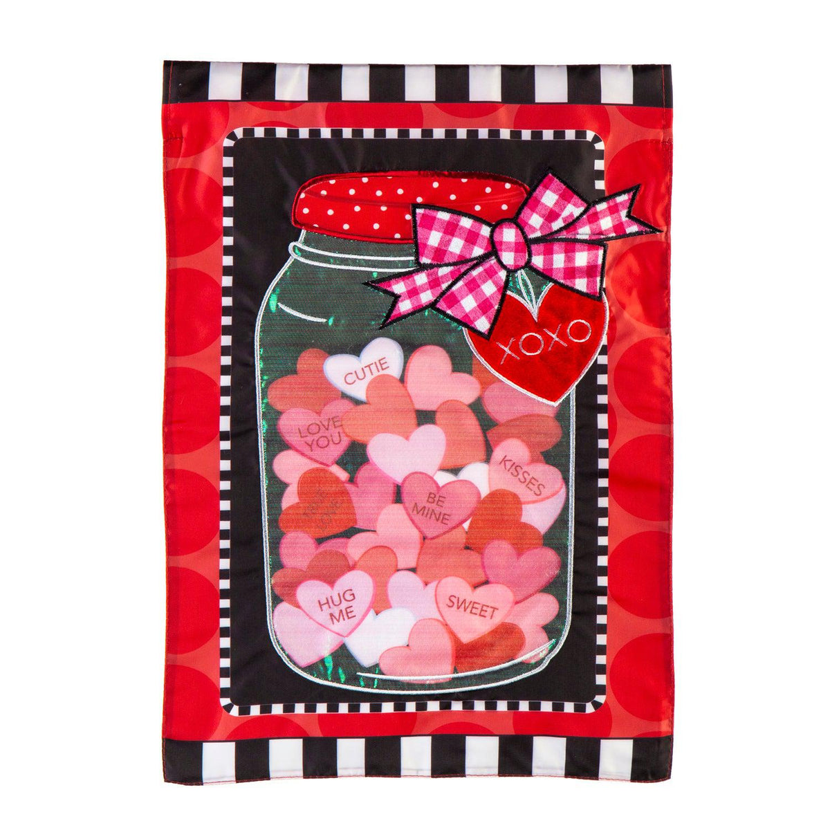 Mason Jar of Hearts Appliqué Garden Flag