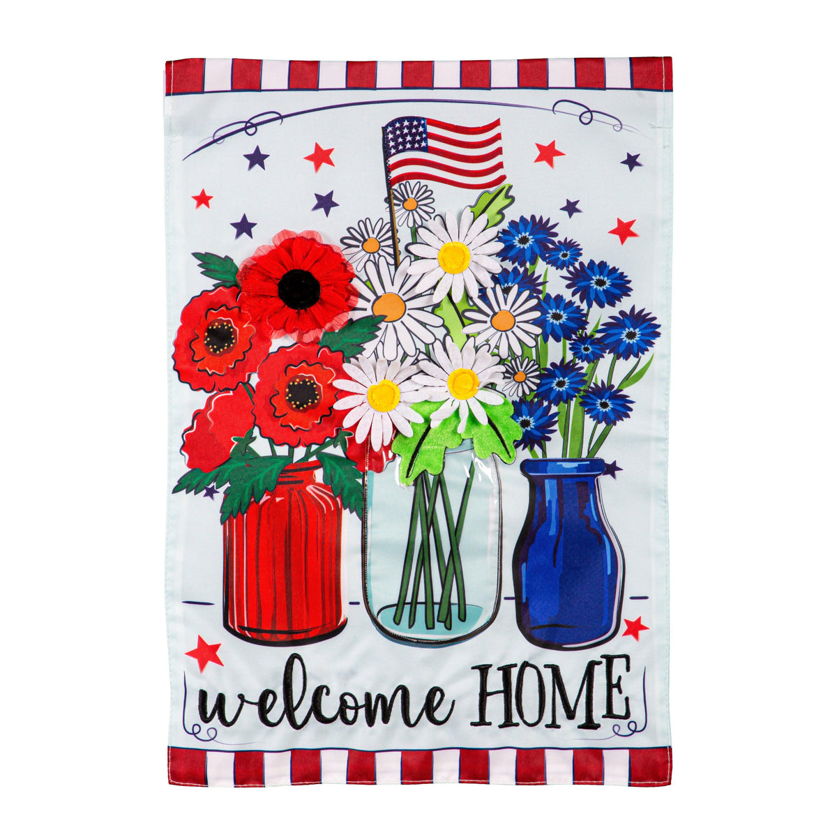 Patriotic Floral Appliqué Garden Flag