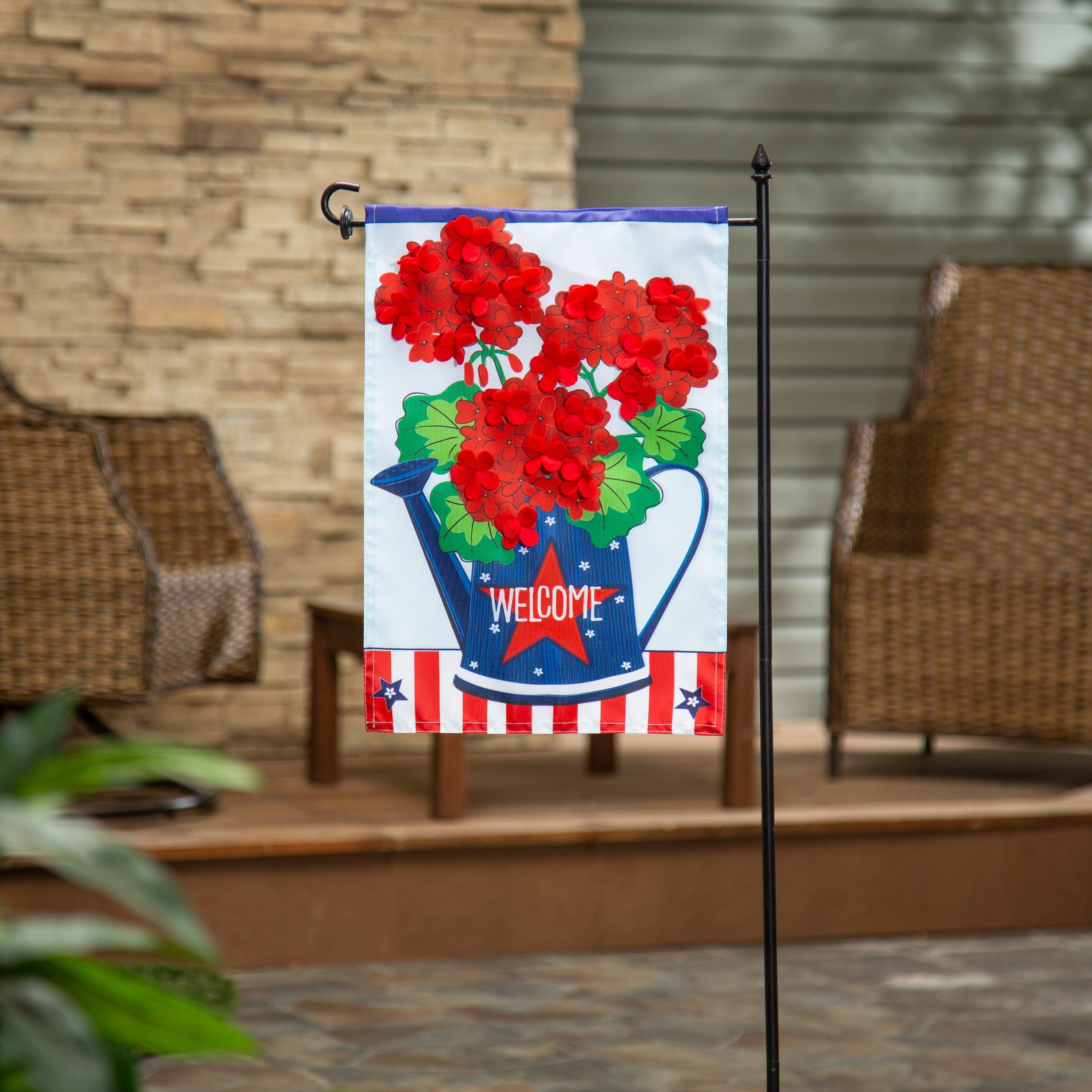 Patriotic Geraniums Appliqué Garden Flag-Garden Flag-Fly Me Flag