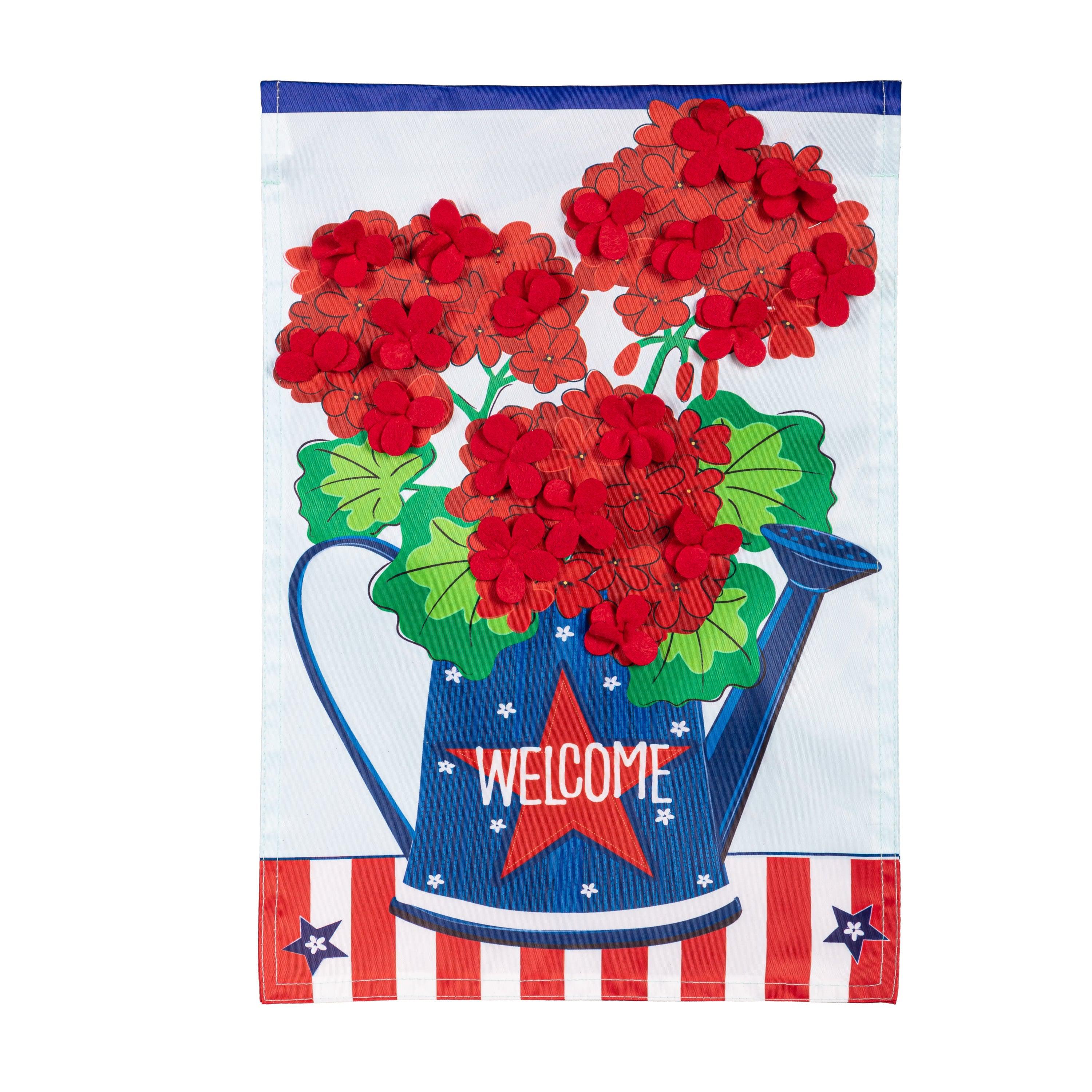 Patriotic Geraniums Appliqué Garden Flag-Garden Flag-Fly Me Flag