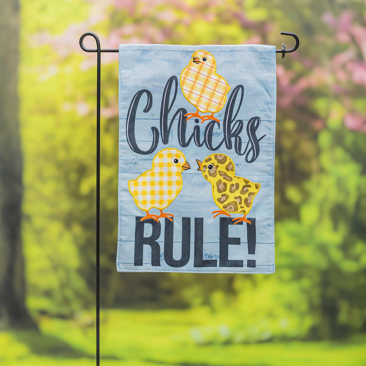 Patterned Chicks Rule Garden Flag