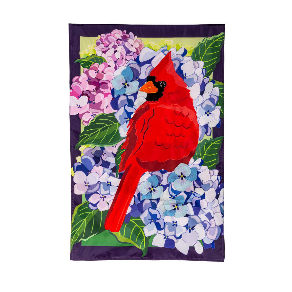 Red Cardinal and Hydrangeas Appliqué House Banner