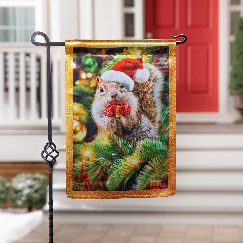 Santa Squirrel Lustre Garden Flag-Garden Flag-Fly Me Flag