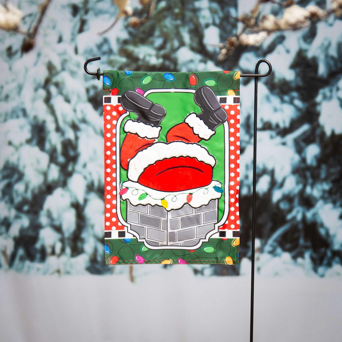 Santa's Coming Down the Chimney Appliqué Garden Flag-Garden Flag-Fly Me Flag