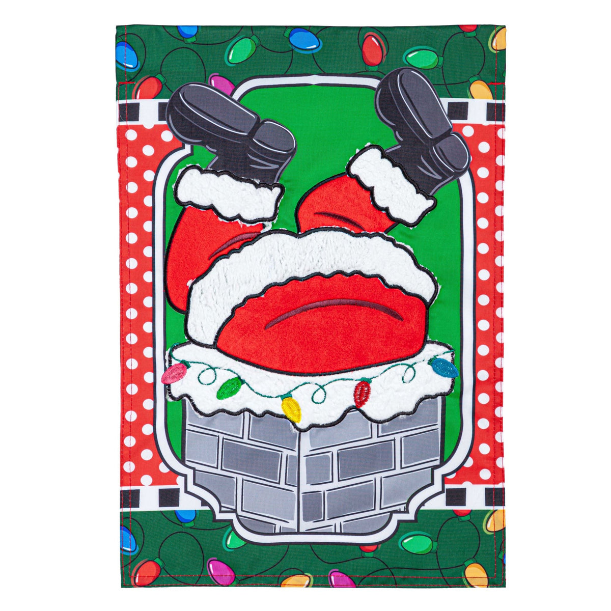 Santa's Coming Down the Chimney Appliqué Garden Flag-Garden Flag-Fly Me Flag