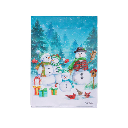 Snowman Family Suede Garden Flag