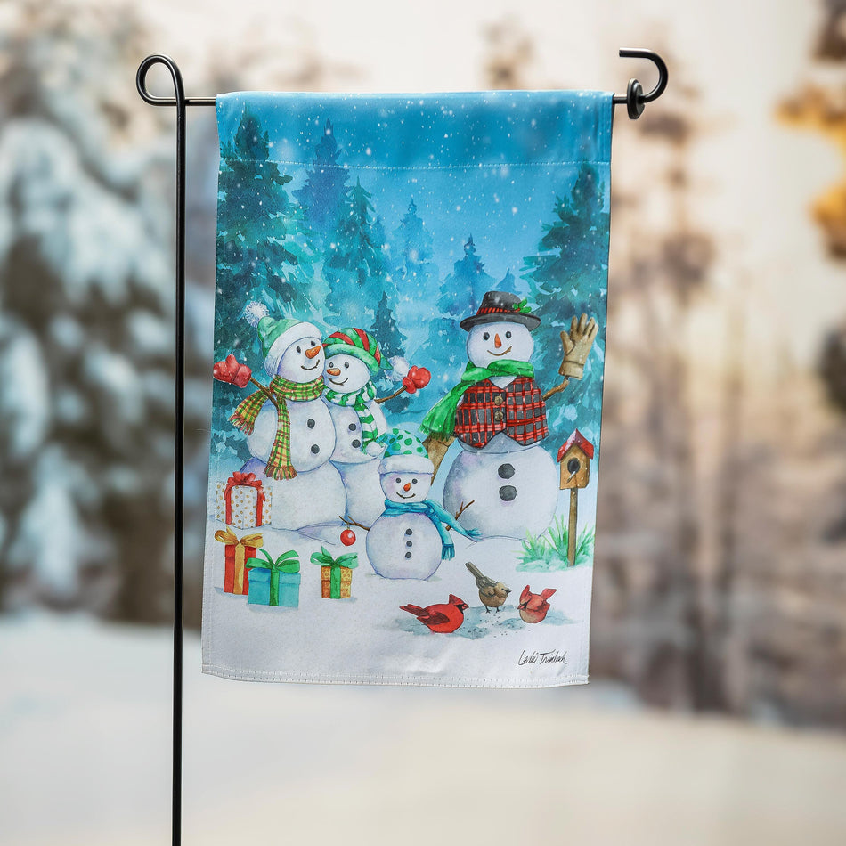 Snowman Family Suede Garden Flag