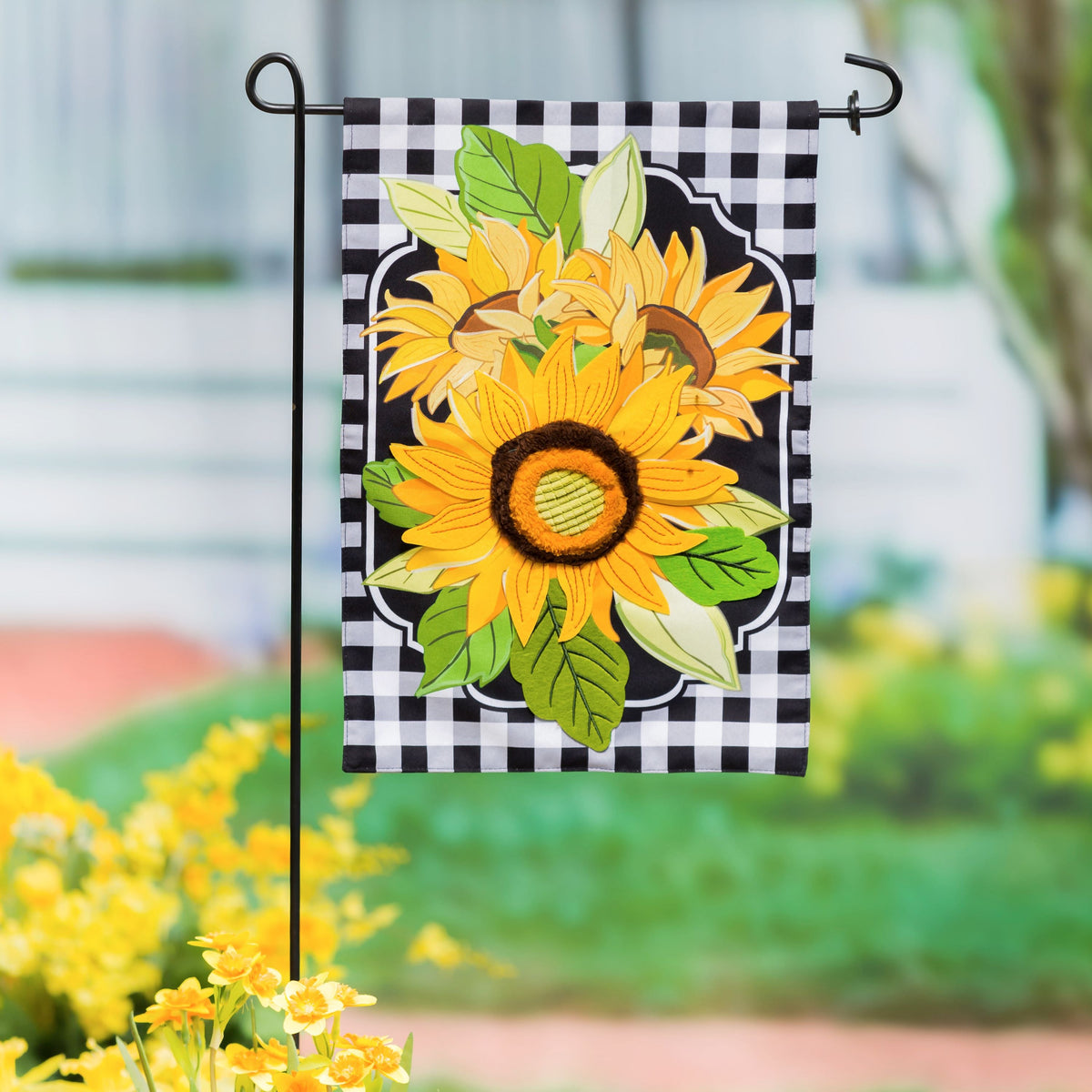 Sunflowers and Checks Garden Flag