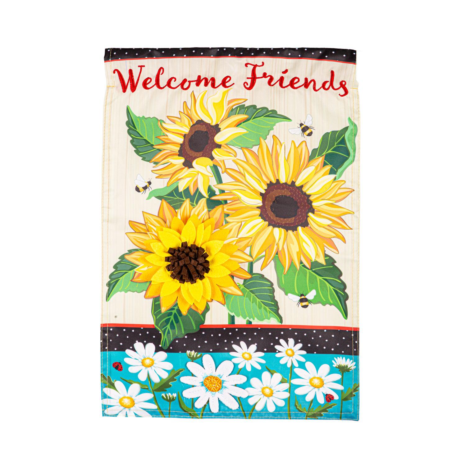 Sunflowers and Daisies Appliqué Garden Flag