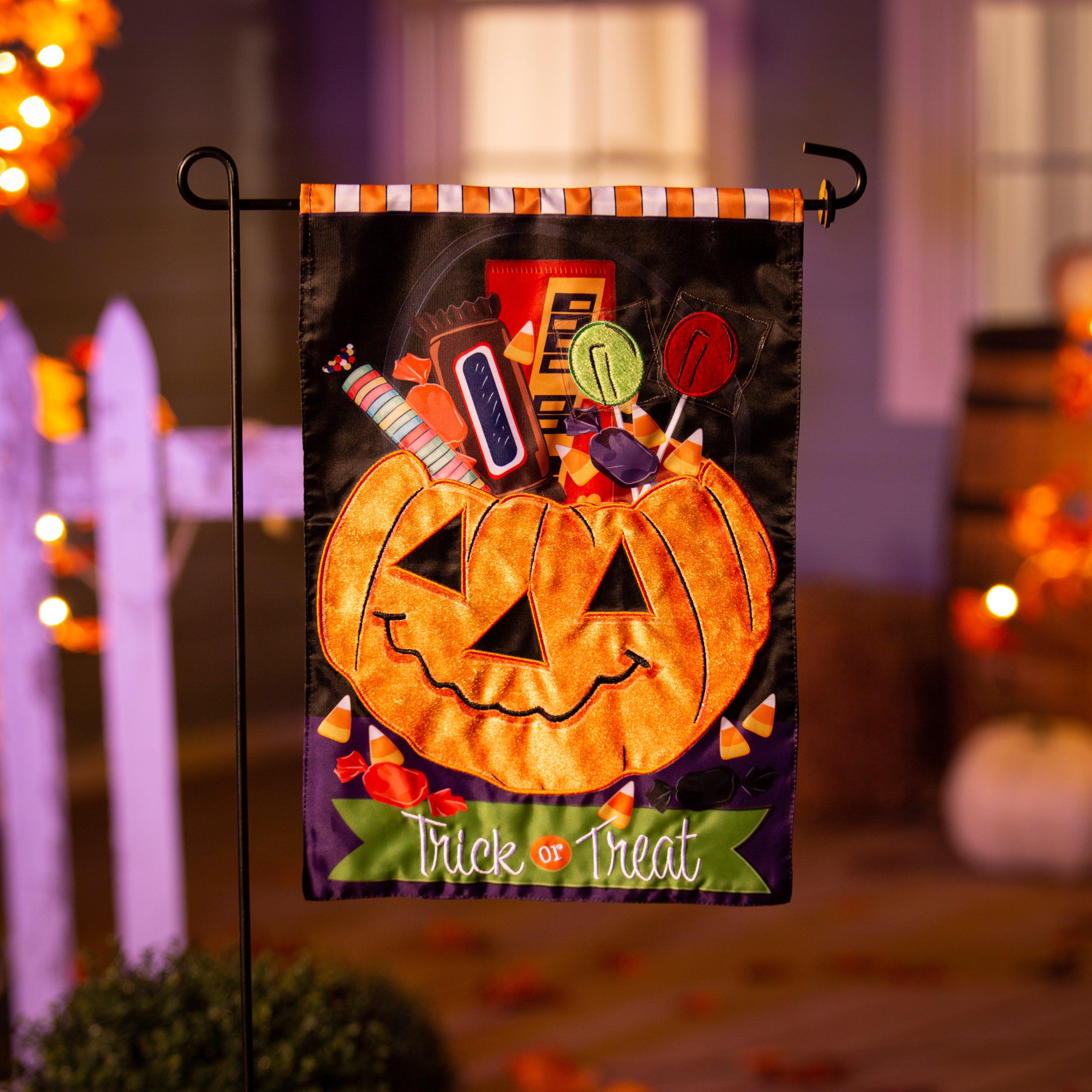 Trick Or Treat Halloween Pumpkin Bucket Garden Flag