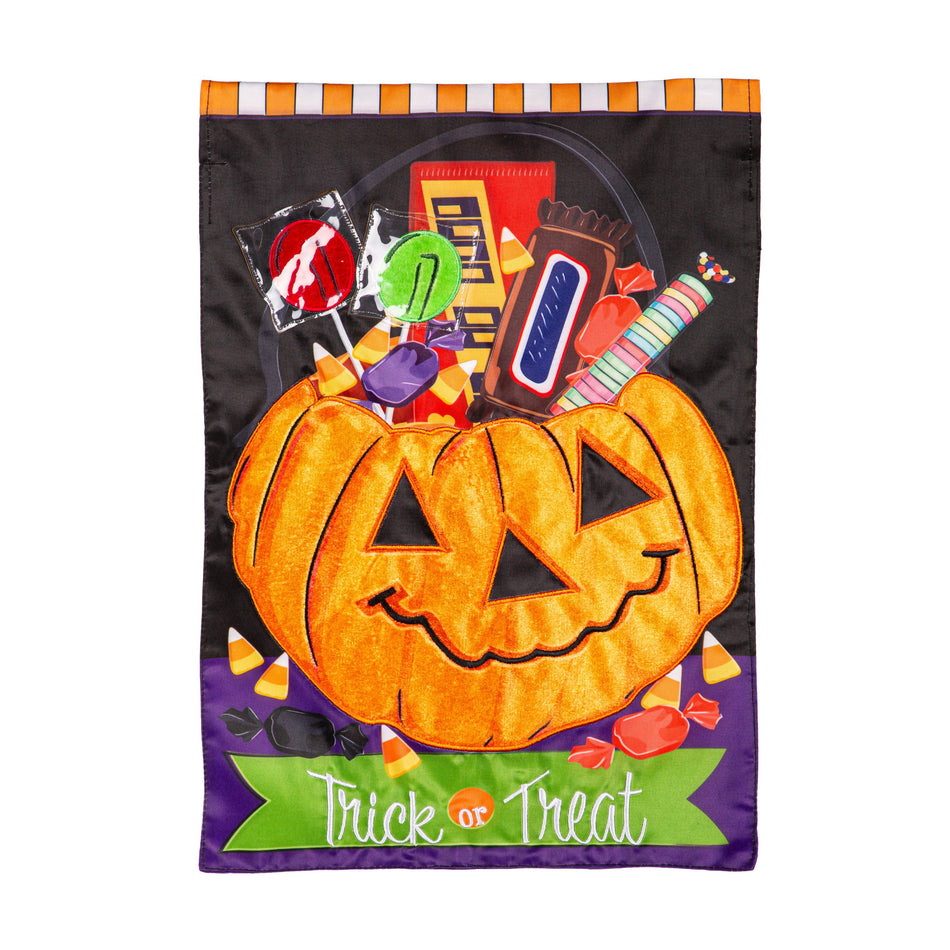 Trick Or Treat Halloween Pumpkin Bucket Garden Flag