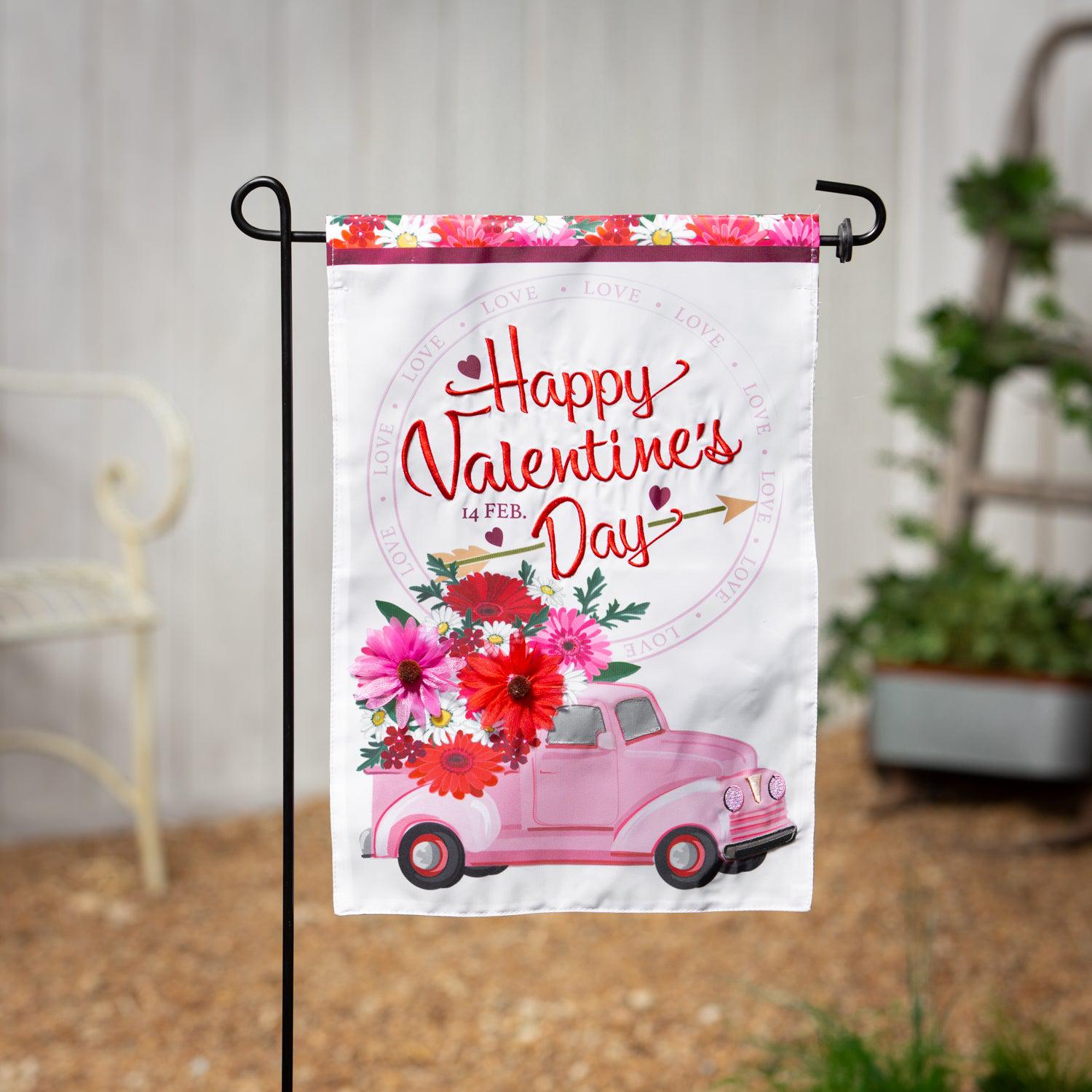 Valentine's Flower Truck Garden Flag-Garden Flag-Fly Me Flag