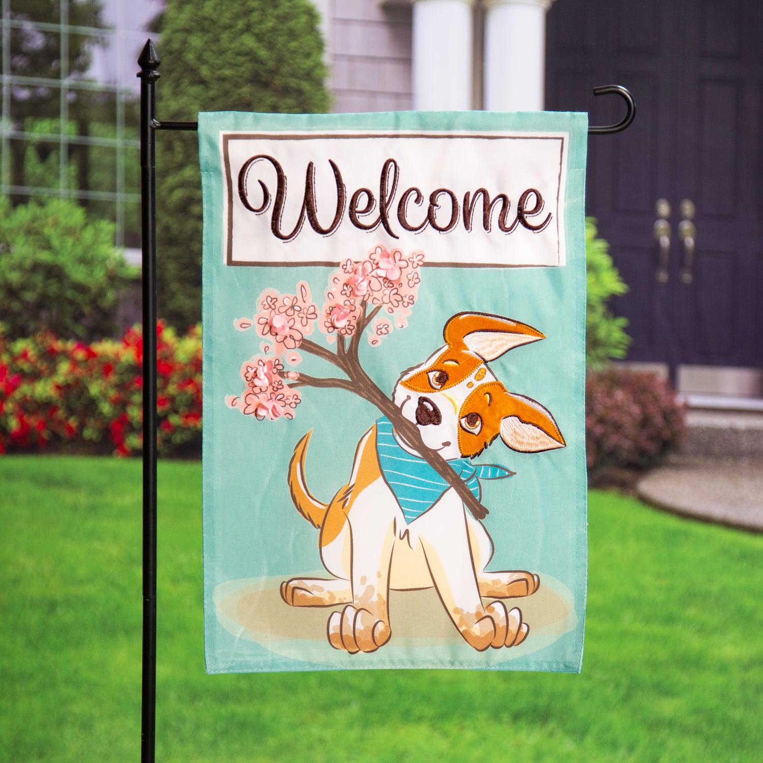 Welcome Pup Appliqué Garden Flag-Garden Flag-Fly Me Flag