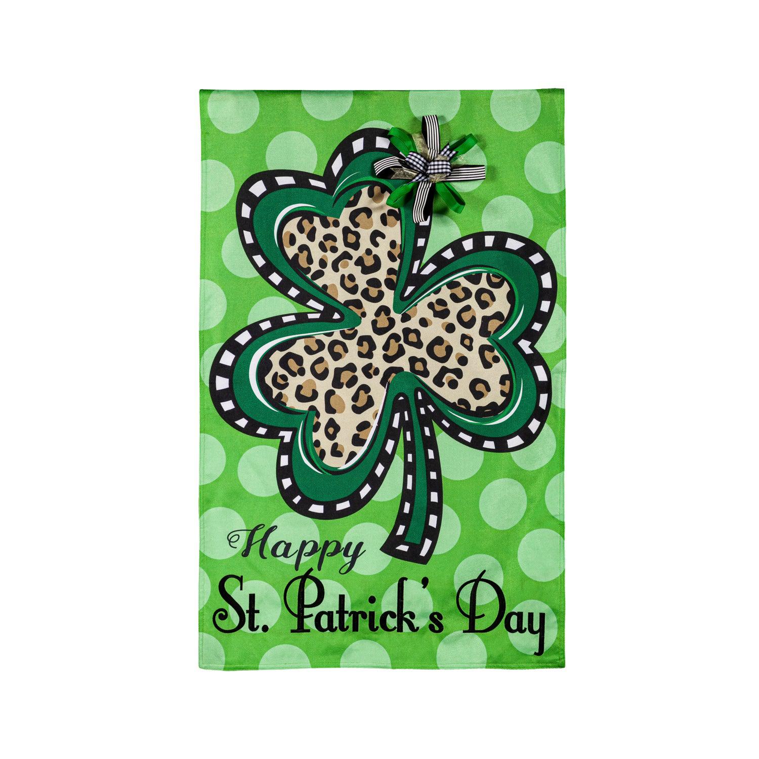 Animal Print Shamrock House Burlap Flag