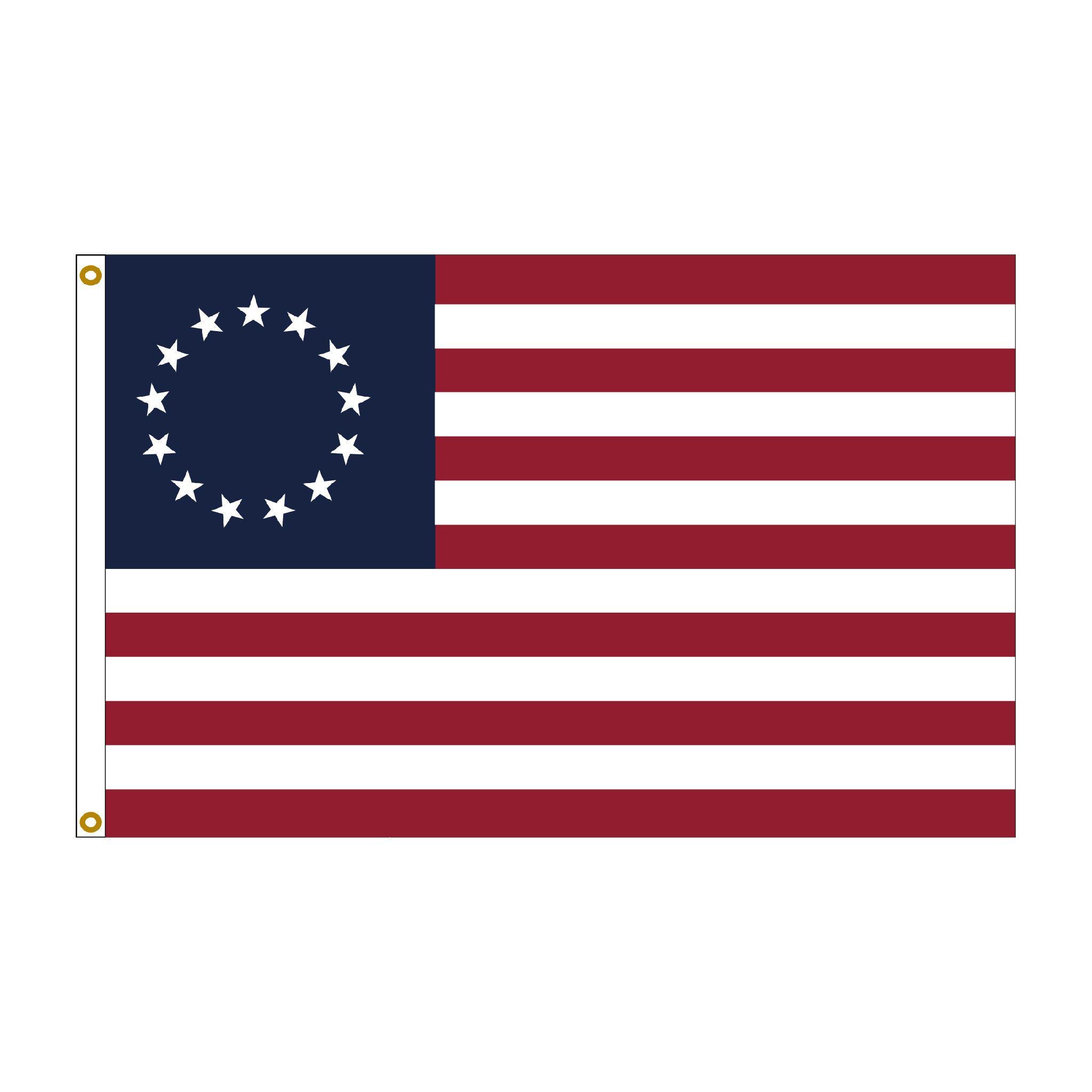 Betsy Ross flags in historical cotton or durable nylon for outdoors.