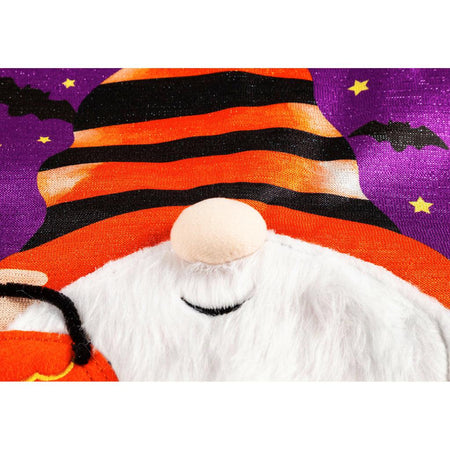 Celebrate the holiday with our Halloween Gnome garden flag, featuring an adorable fuzzy-bearded gnome holding a jack-o-lantern. 