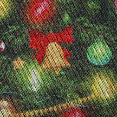 The Santa's Sleigh on Christmas garden flag features Santa and his reindeer flying over a small village with a beautiful Christmas tree, and the words "Merry Christmas" across the top. 