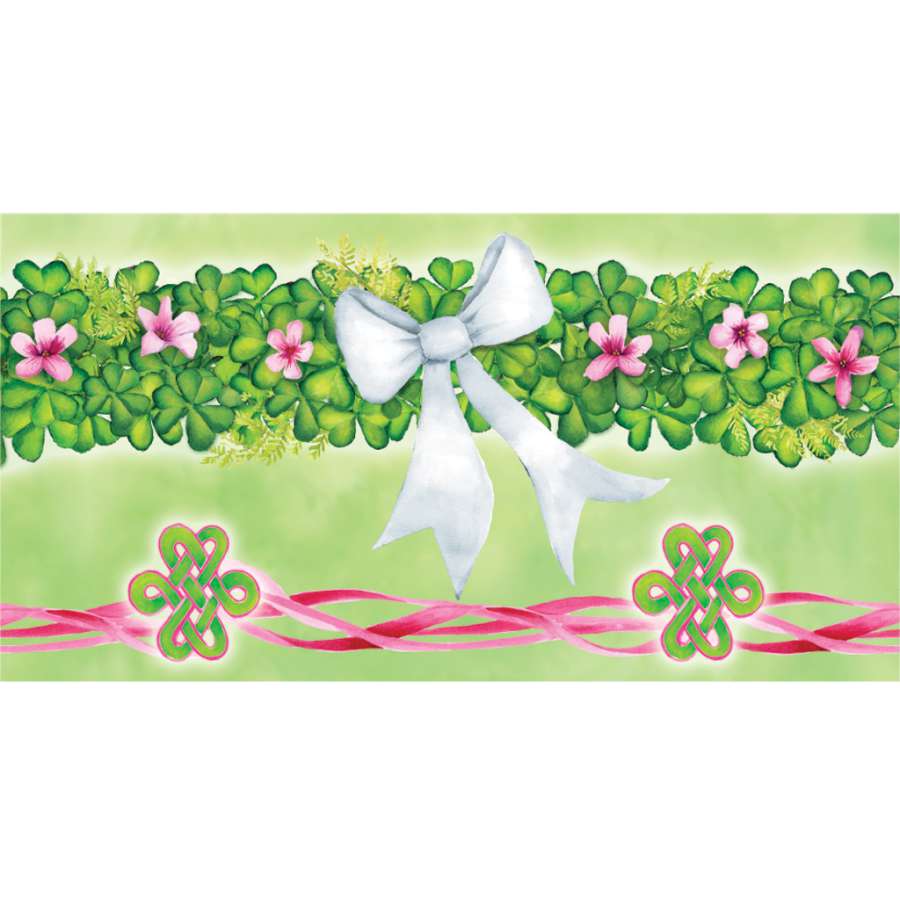 This Shamrock Wreath windsock is a perfect way to celebrate St. Patrick's Day. Design features a wreath made of shamrocks with pink flowers and a white bow.