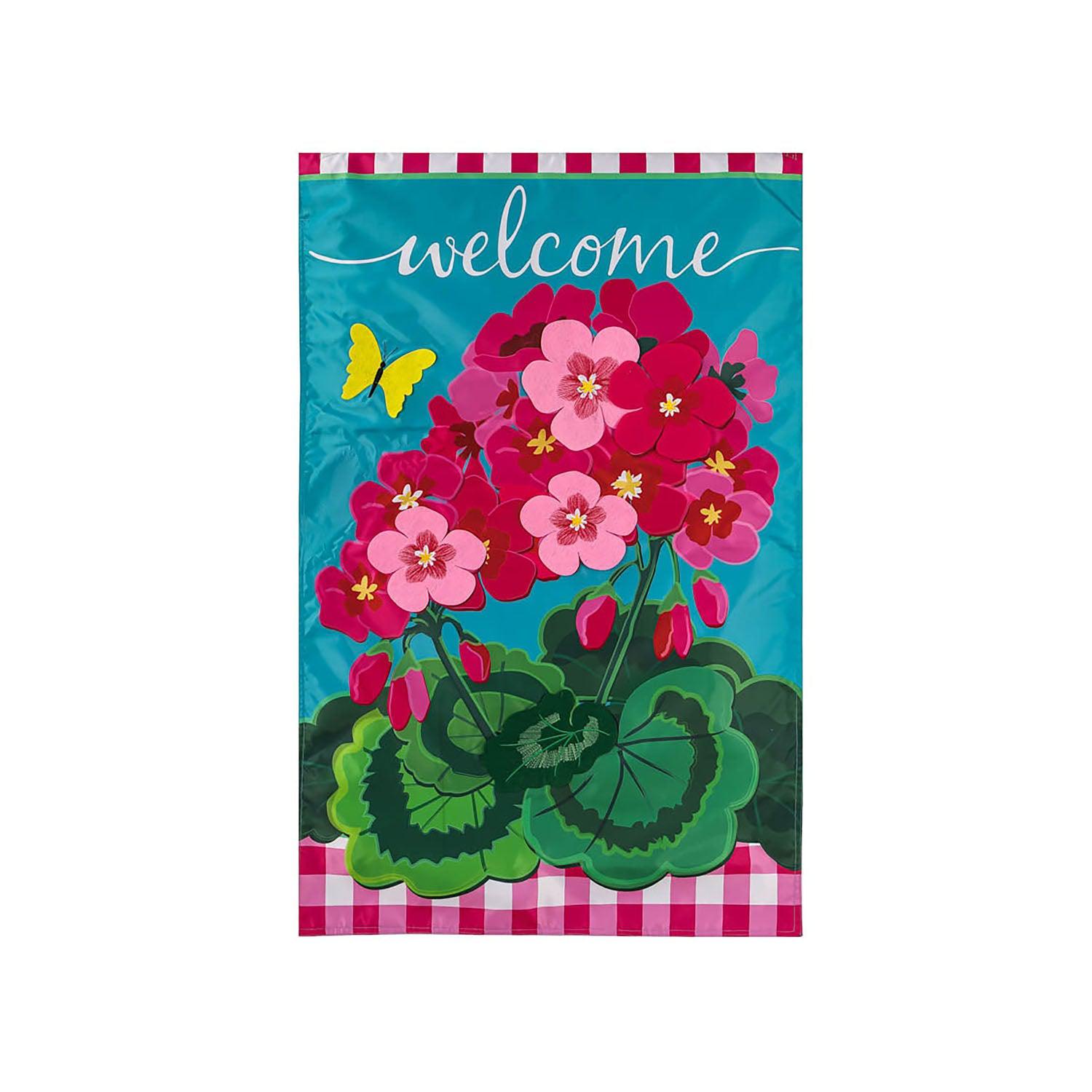 Spring Geraniums Appliqué House Banner