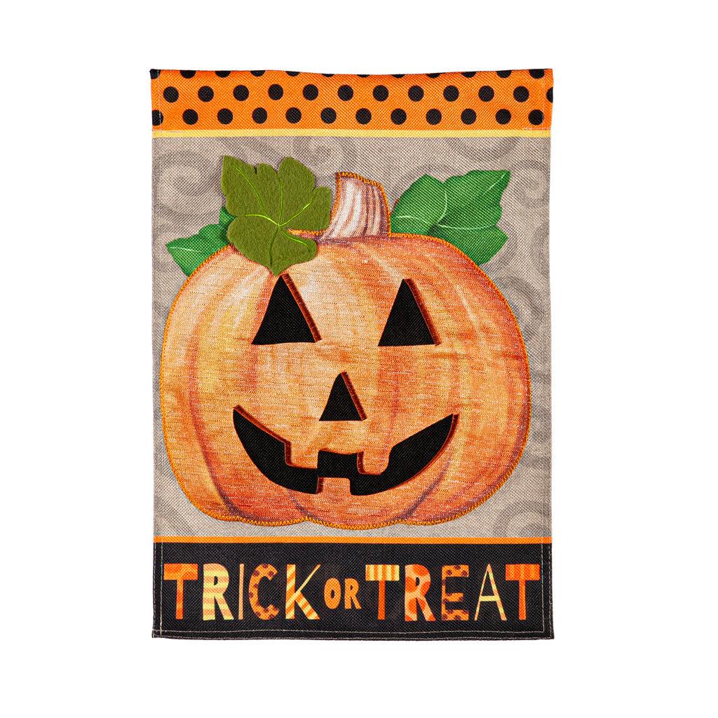 The Trick or Treat Pumpkin house banner features a grinning jack-o-lantern and the words "Trick or Treat" across the bottom.