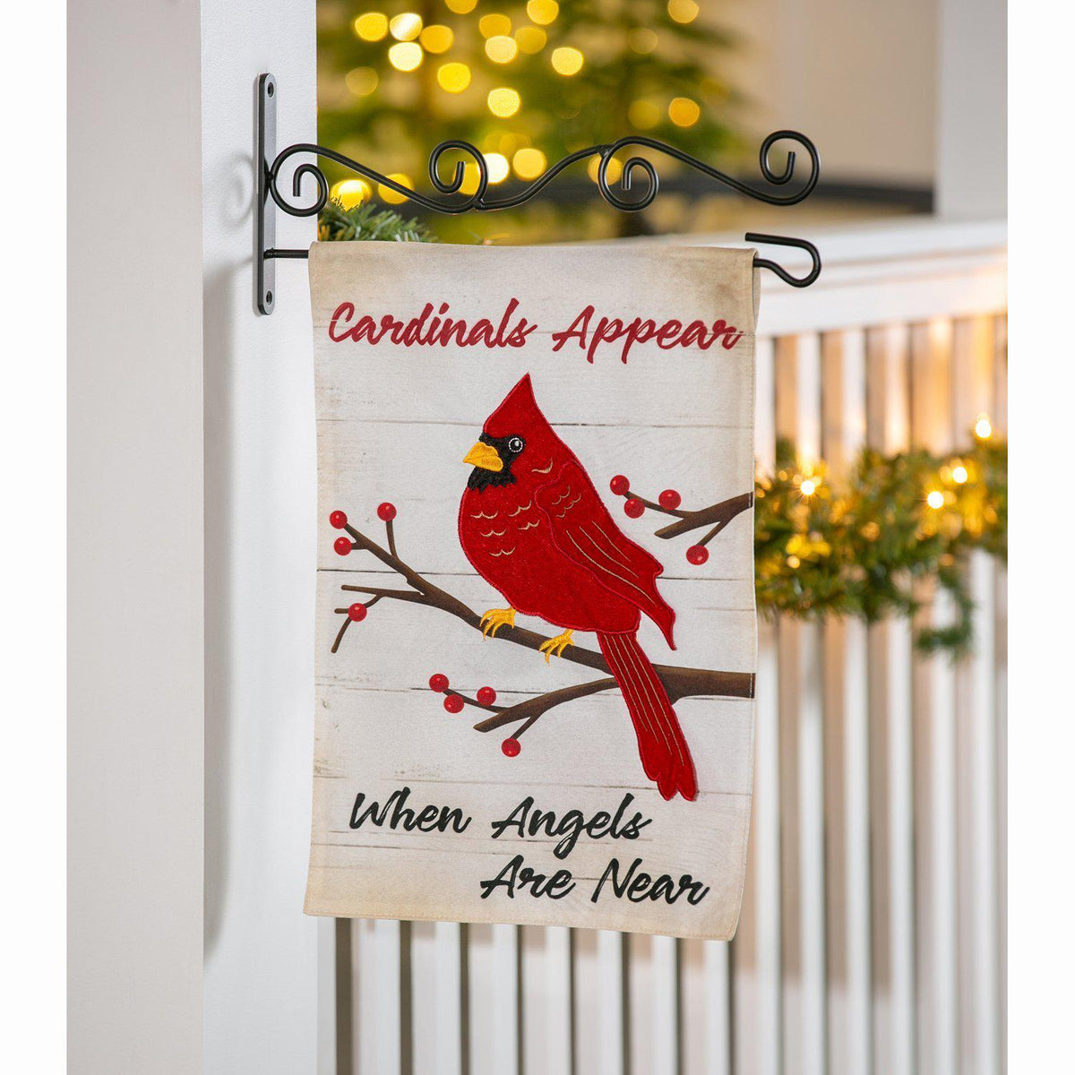 Share the message that "Cardinals Appear When Angels Are Near" with a vibrant 3D cardinal on this garden flag.